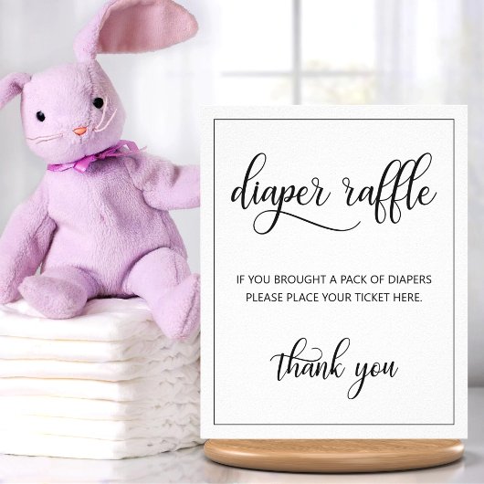 DIAPER RAFFLE Ticket SIGN Black White Baby shower Poster