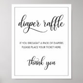 DIAPER RAFFLE Ticket SIGN Black White Baby shower Poster (Voorkant)
