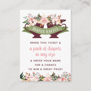 Diaper Raffle Ticket, Tea Party Baby shower Visitekaartje