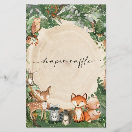 Diaper Raffle Ticket Woodland Briefpapier (Achterkant)