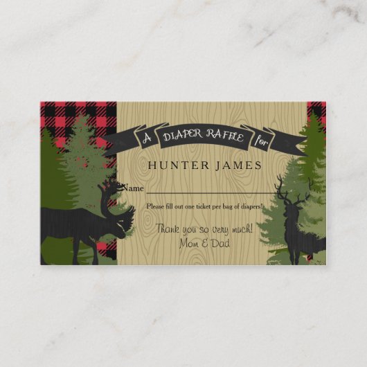 Diaper Raffle Ticket Woodland Deer Antler Baby Boy Informatiekaartje (Voorkant)