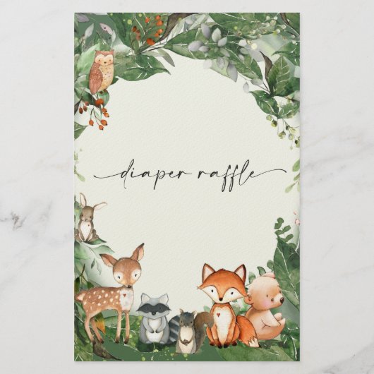 Diaper Raffle Ticket Woodland Stationery Briefpapier (Achterkant)