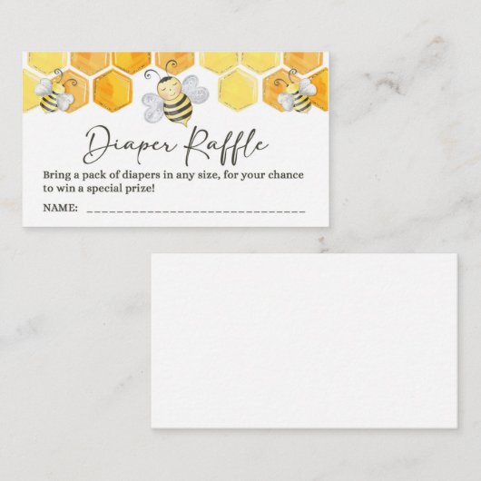 Diaper Raffle Ticket Yellow Honey Bee Theme Informatiekaartje (Voorkant / Achterkant)