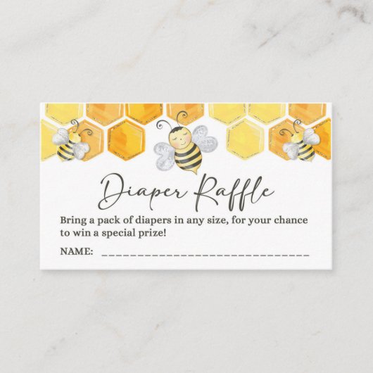 Diaper Raffle Ticket Yellow Honey Bee Theme Informatiekaartje (Voorkant)