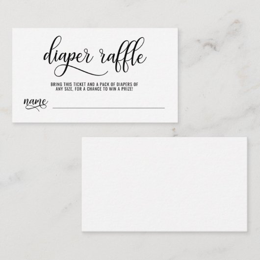 DIAPER RAFFLE Ticket zwart-wit Baby shower Informatiekaartje (Voorkant / Achterkant)