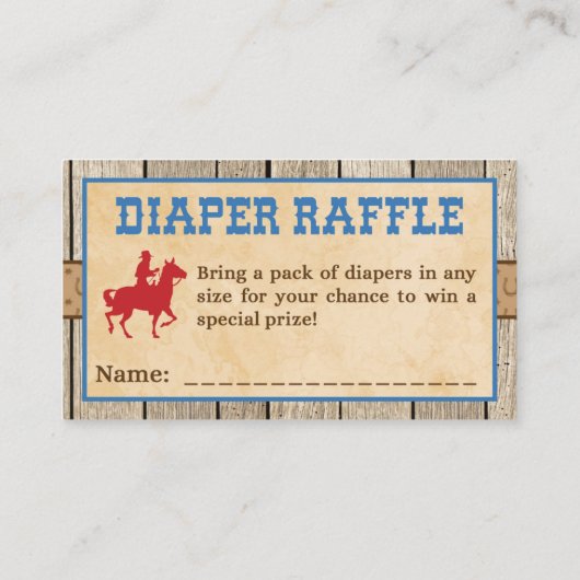 Diaper Raffle Tickets Cowboy Westerne Shower Informatiekaartje (Achterkant)