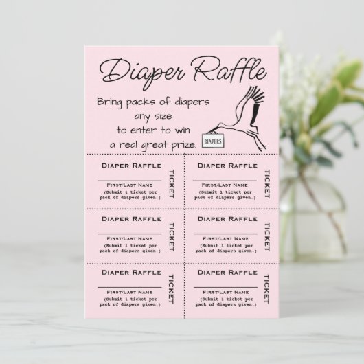 Diaper Raffle Tickets Roze Uitnodiging (Staand voorkant)