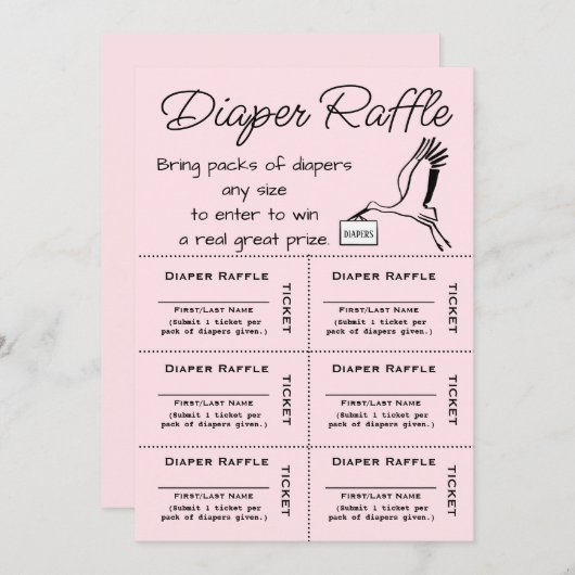 Diaper Raffle Tickets Roze Uitnodiging (Voorkant / Achterkant)