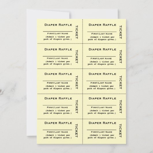 Diaper Raffle Tickets Yellow Invitation Kaart (Voorkant)