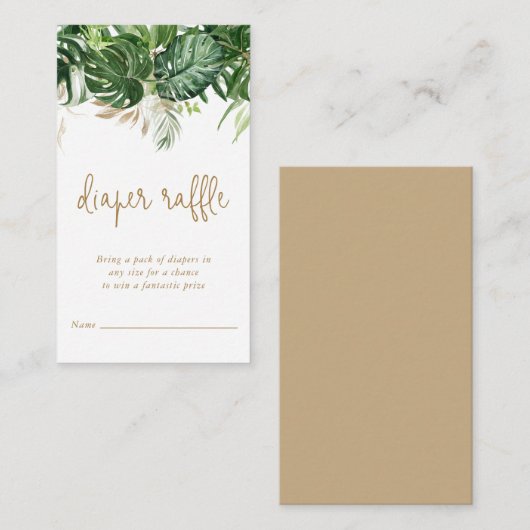 Diaper Raffle Tropical Greenery Gold Baby shower Informatiekaartje (Voorkant / Achterkant)