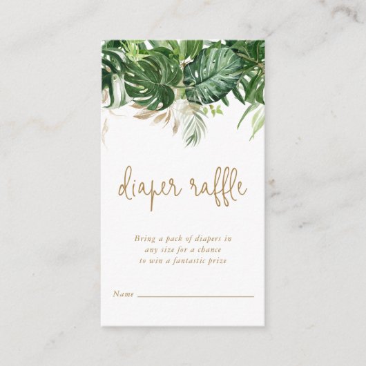 Diaper Raffle Tropical Greenery Gold Baby shower Informatiekaartje (Voorkant)