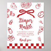 Diaper raffle Whimsical Red Bow Pizza Baby Shower Poster (Voorkant)