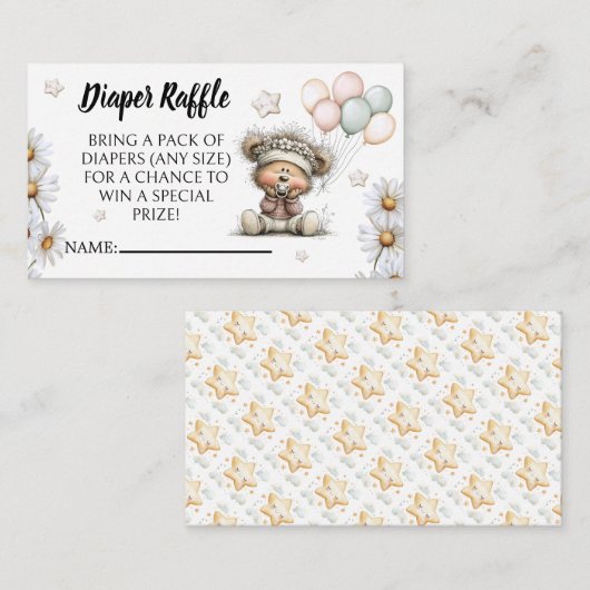 Diaper Raffle Whimsical Teddy Bear Design  Informatiekaartje (Voorkant / Achterkant)