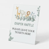 Diaper Raffle Wild One Zoo Animals Baby shower Reclamebord Met Voetstuk (Voorkant)