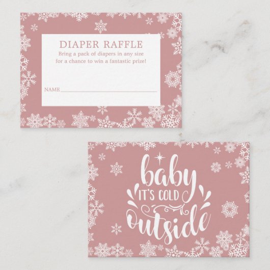 Diaper Raffle Winter Baby Shower Dusty Rose Pink Informatiekaartje (Voorkant / Achterkant)