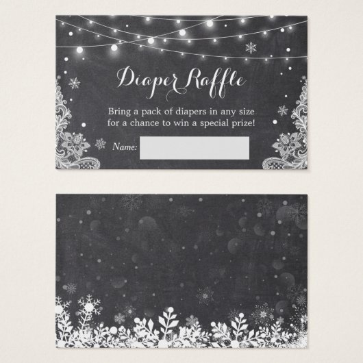 Diaper Raffle Winter Snowflakes String Lights Lace Visitekaartje (Voorkant /achterkant)