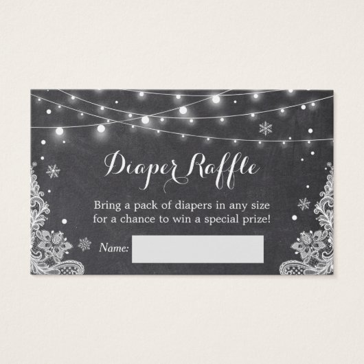 Diaper Raffle Winter Snowflakes String Lights Lace Visitekaartje (Voorkant)