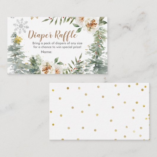 Diaper Raffle Winter White Floral Pine Trees Informatiekaartje (Voorkant / Achterkant)