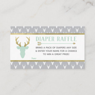 Diaper Raffle, Woodland Deer, Mint, Grey, Gold Informatiekaartje