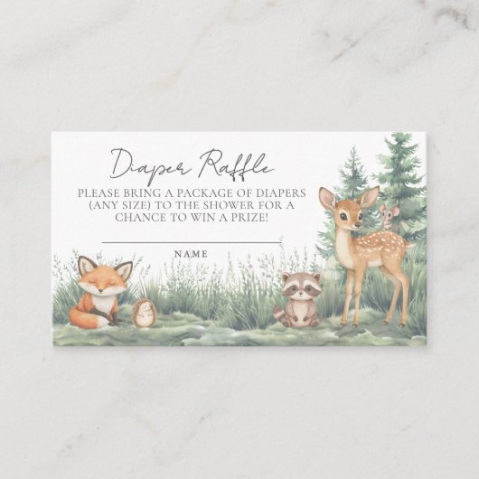 Diaper Raffle Woodland Forest Animals Baby shower Informatiekaartje (Voorkant)