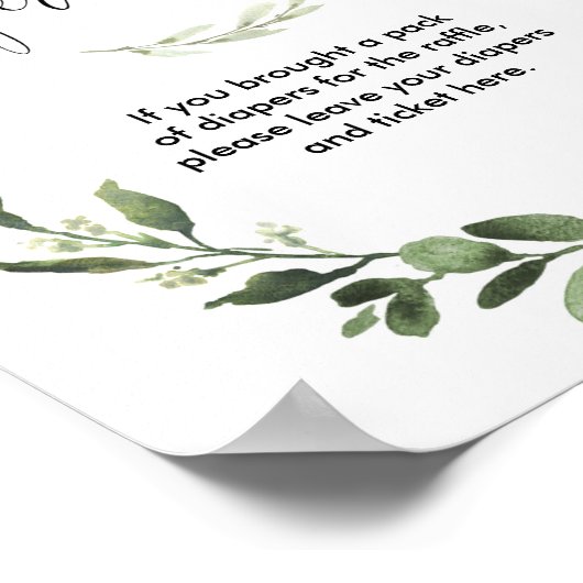 Diaper-rolbord baby shower greenery poster (Hoek)