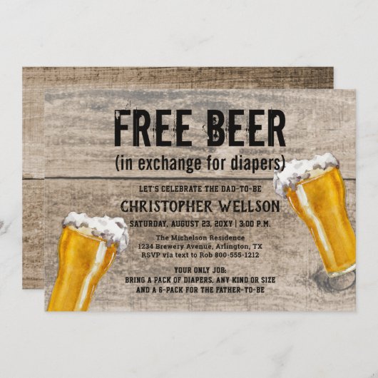 Diapers & Beer Pap Baby shower Party Kaart (Voorkant / Achterkant)
