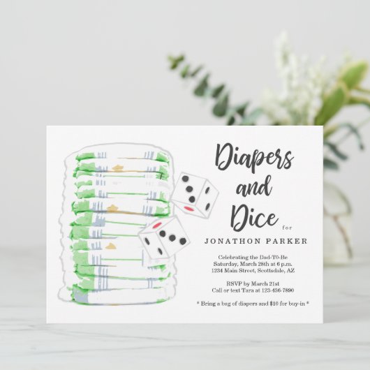Diapers en Dice - Dapperfeest voor jongens/Mannen Kaart (Staand voorkant)