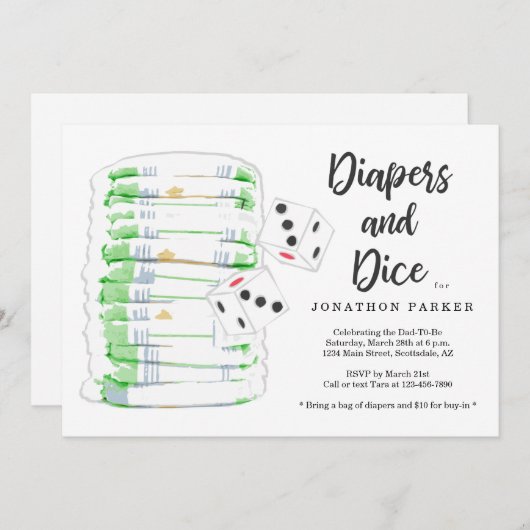 Diapers en Dice - Dapperfeest voor jongens/Mannen Kaart (Voorkant / Achterkant)