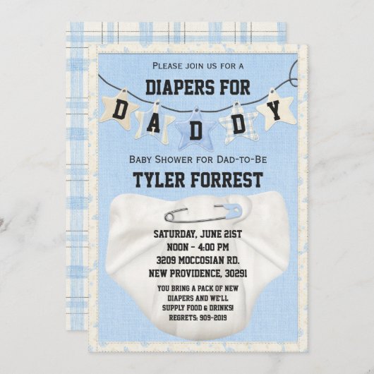 Diapers for Papa Baby shower Invitation Kaart (Voorkant / Achterkant)