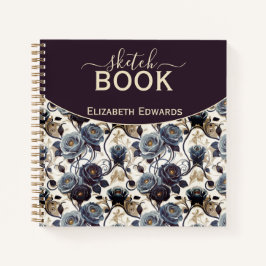 Diario de Arte Elegante Flores Grises y Púrpura Notitieboek