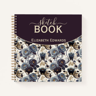 Diario de Arte Elegante Flores Grises y Púrpura Notitieboek