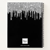 Diarisch zwarte zilverglitter druppelt naam op notitieboek (Achterkant)