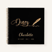 Diary black Gold elegant script name Notitieboek (Voorkant)