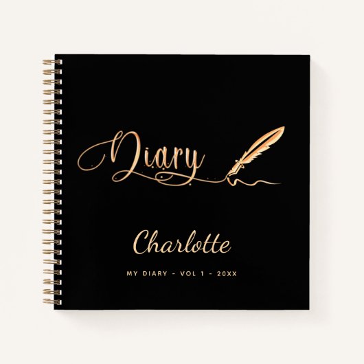 Diary black Gold elegant script name Notitieboek (Voorkant)