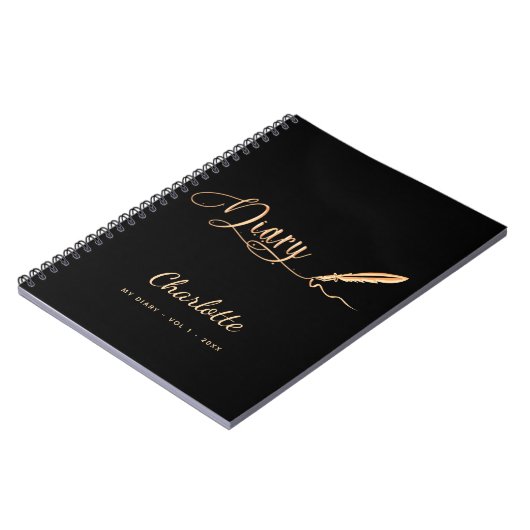 Diary black Gold elegant script name Notitieboek (Linkerzijde)
