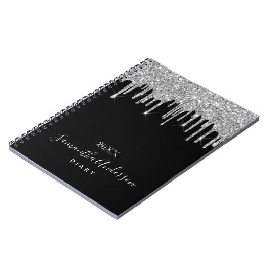 Diary black Silver druppelt naamscript in Notitieboek (Linkerzijde)