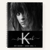 Diary black white foto monogram script notitieboek (Voorkant)