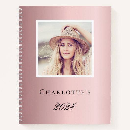 Diary blush roze foto monogram name notitieboek (Voorkant)