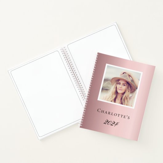 Diary blush roze foto monogram name notitieboek (Binnen)