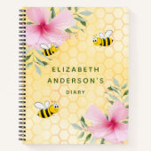 Diary happy bees roze florals name notitieboek (Voorkant)