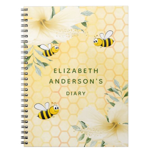 Diary happy beien yellow floral college oordeelde notitieboek (Voorkant)