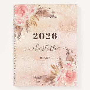 Diary pampas roos gold florals name 2023 notitieboek