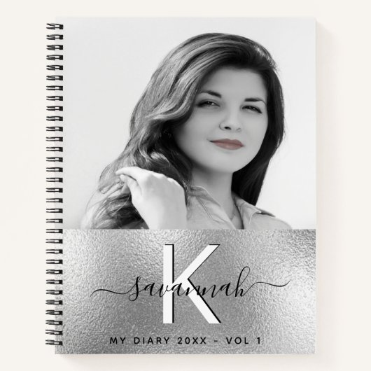 Diary Silver aangepaste fotoscript monogram Notitieboek (Voorkant)