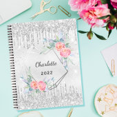 Diary Silver floral blush roze name 2022 Notitieboek