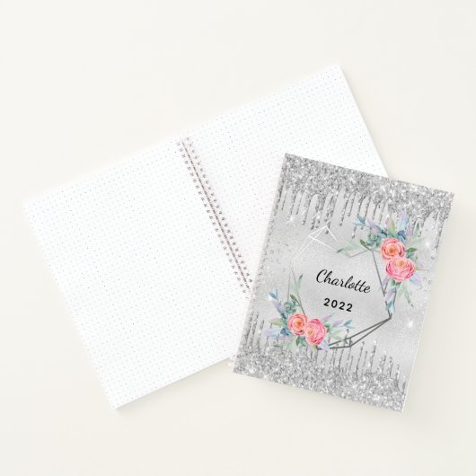 Diary Silver floral blush roze name 2022 Notitieboek (Binnen)