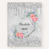 Diary Silver floral blush roze name 2022 Notitieboek (Voorkant)