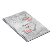 Diary Silver floral glitter blush roze naam Notitieboek (Rechterzijde)