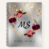 Diary Silver Goud Foral Burgundy monogram Notitieboek (Voorkant)