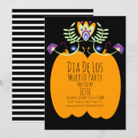 Dias De Los Muerto Pompoen Folk Bloemen Uitnodigin