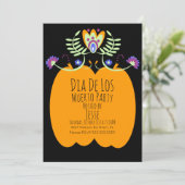 Dias De Los Muerto Pumpkin Folk Florals uitnodigin Kaart (Staand voorkant)